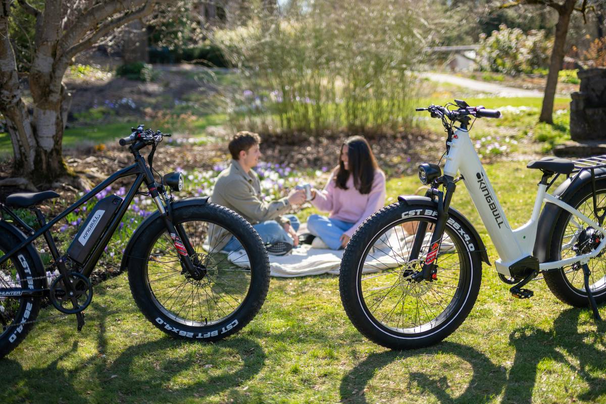 Group enjoying a green bike tour along Deschutes River trail with e-bikes